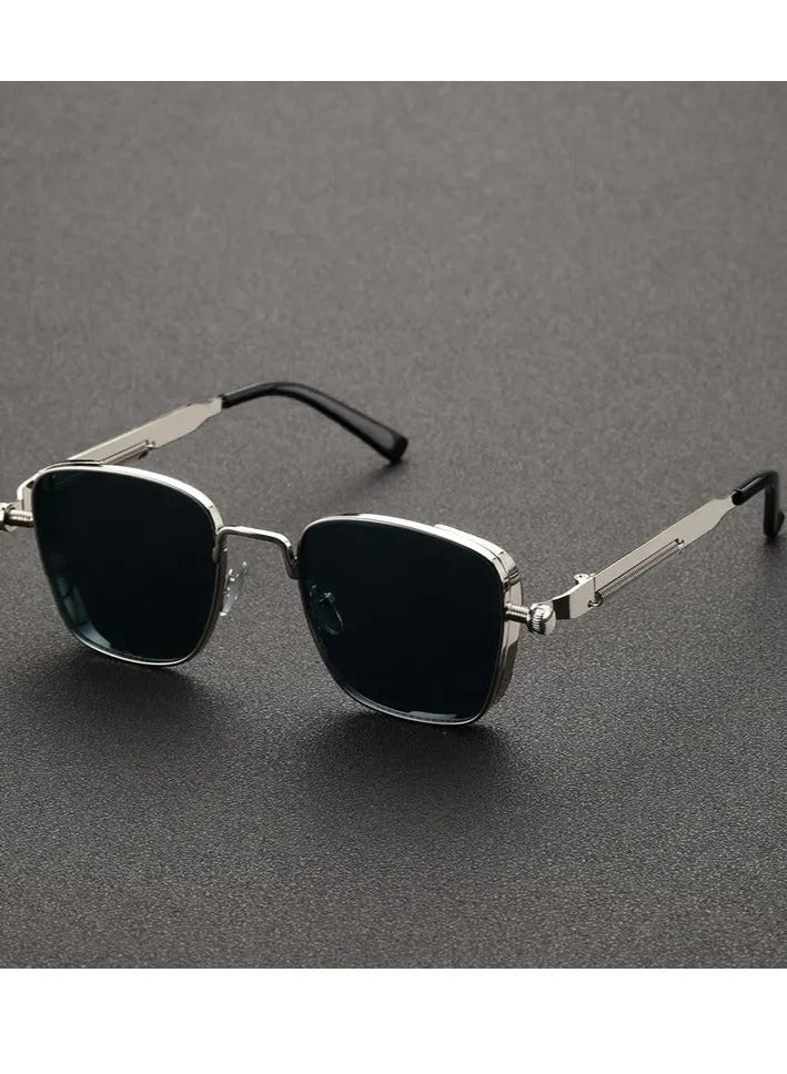Retro Cool Steampunk Glasses Silvery Square Metal Frame Fashion Glasses For Men Women Outdoor Sports - Image 4